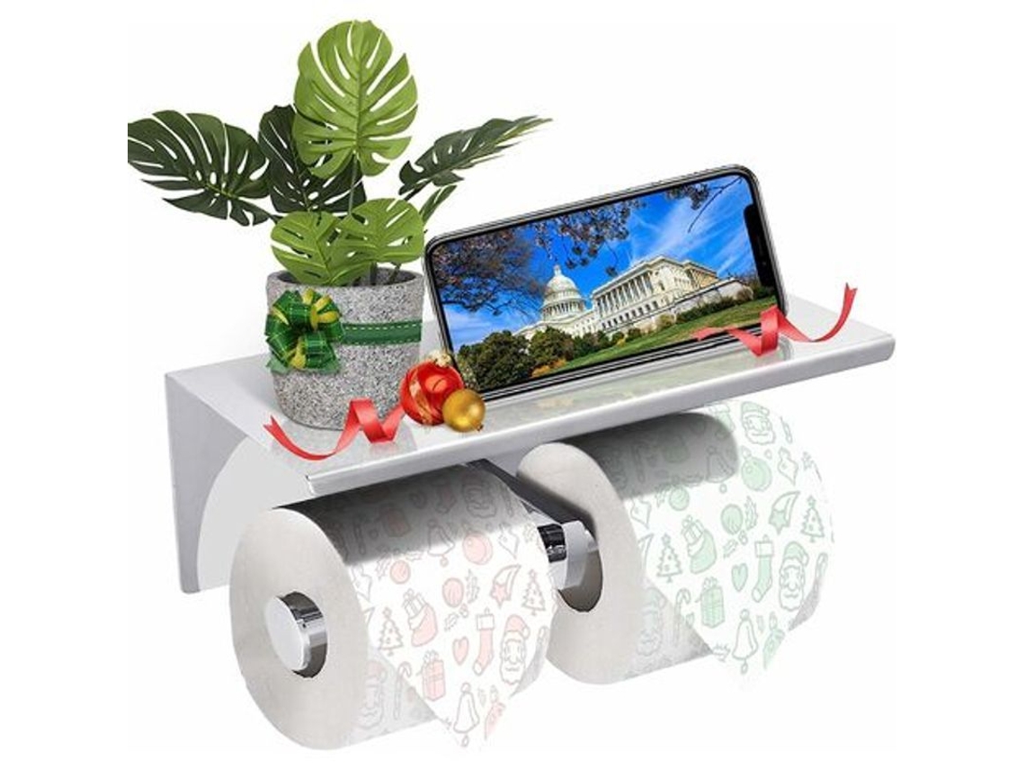 Soporte Doble Para Papel Higiénico De Pared, Acero Inoxidable 304, Sin Orificio, Con Estante Para Teléfono Móvil.
