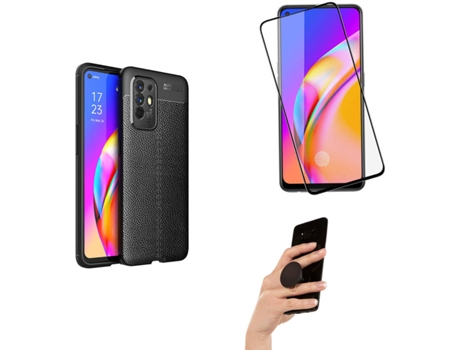Carcasa, Protector y Popsocket Oppo A94 5G Rugged Leather Negro