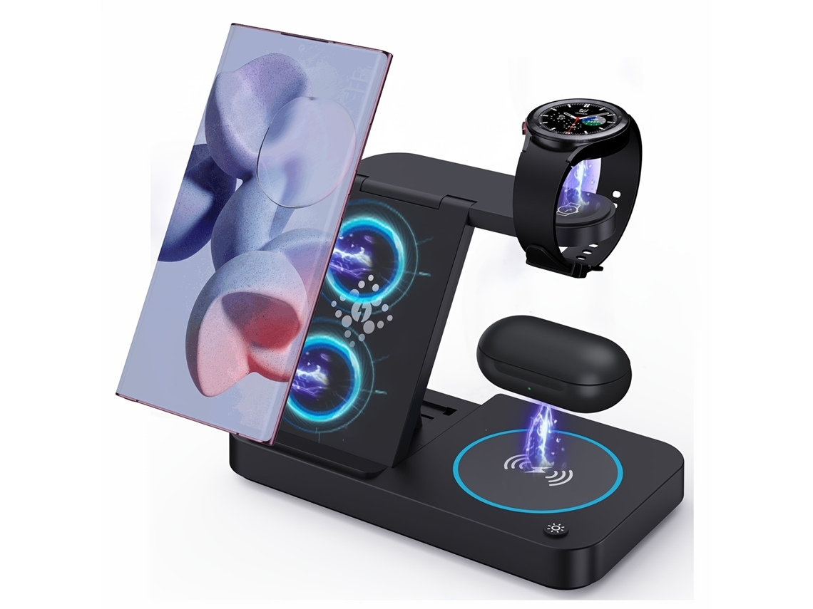 Cargador Veanxin Cargador Inalámbrico Rápido 4 En 1 Para Teléfonos, Relojes Y Auriculares Samsung Negro