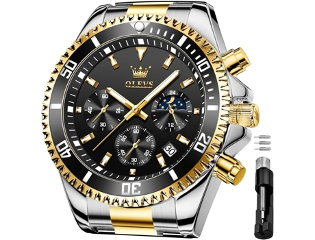 VEANXIN Reloj impermeable con esfera grande luminosa blanca para hombre(Oro-negro)