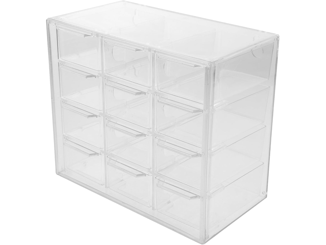 Almacenamiento Transparente Prueba Polvo 12 Compartimentos Cajón Joyas Cosméticos Organizador Escritorio