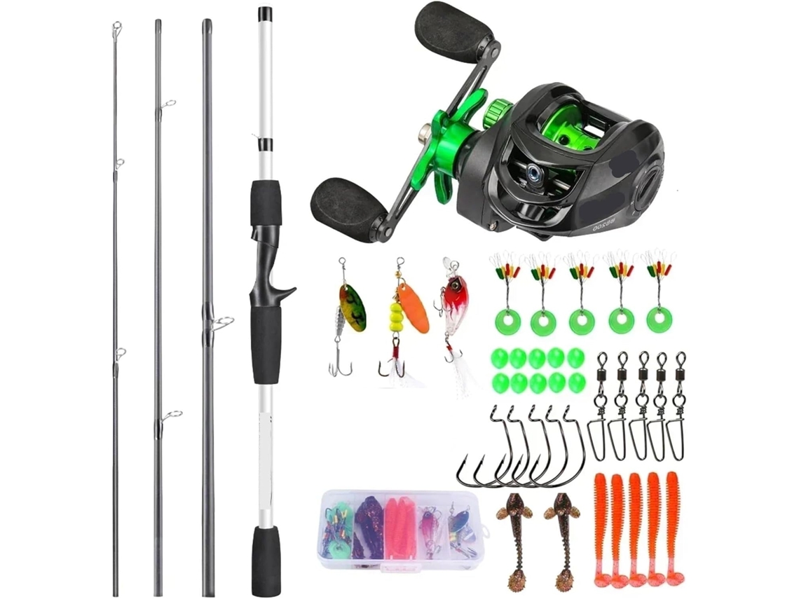 Kits De Cañas Pescar Fibra Carbono Para Baitcasting, 4 Secciones, Caña Casting Y Carrete Metal Pesca Lubina...