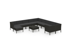 Maison Exclusive - Set Muebles De Jardín 12 Pzas Y Cojines Ratán Sintético Negro