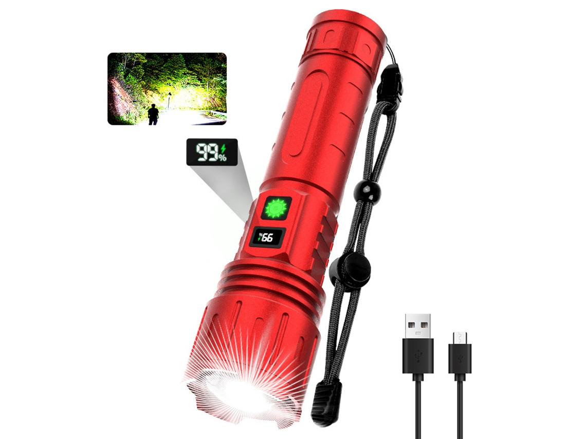 Linterna Led Portátil Recargable Con Láser Blanco Ultrabrillante, Zoom Ajustable E Indicador De Batería, Ideal Para Actividades Al Aire Libr