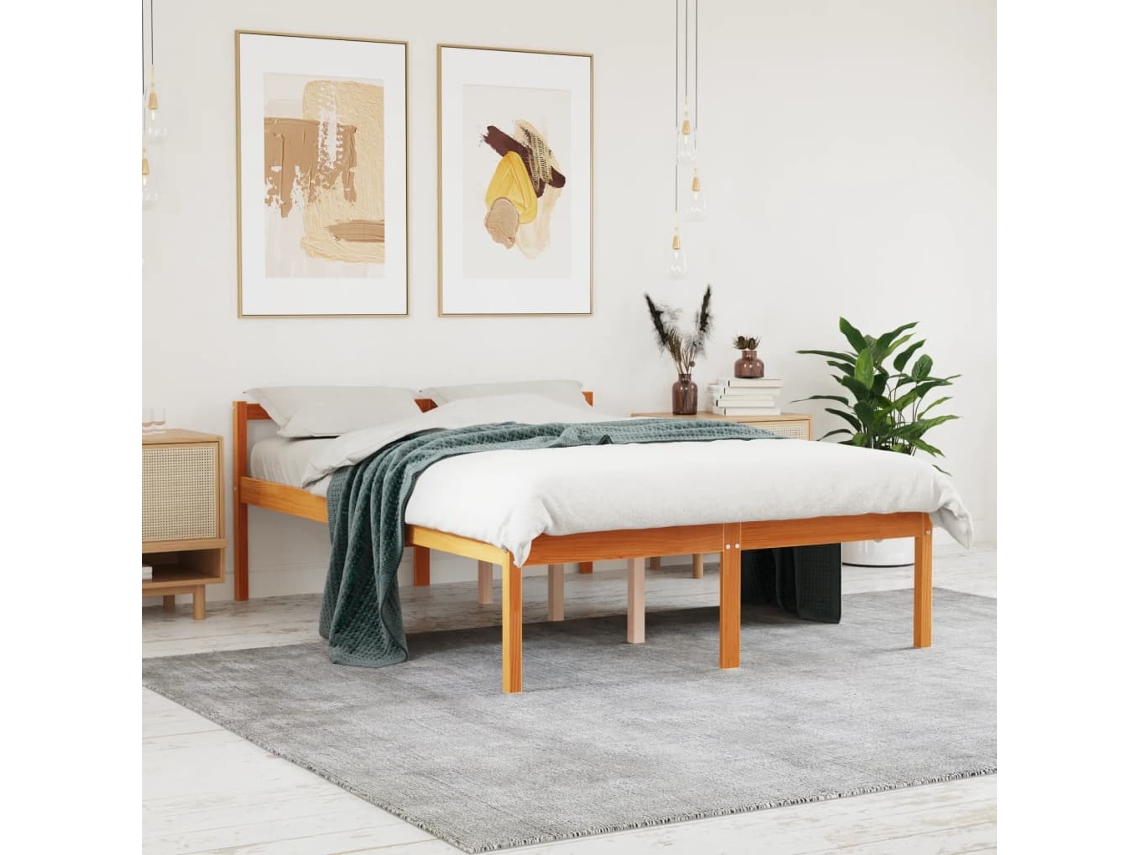 Cama Para Mayores Madera Maciza De Pino Marrón Cera 120x200 Cm