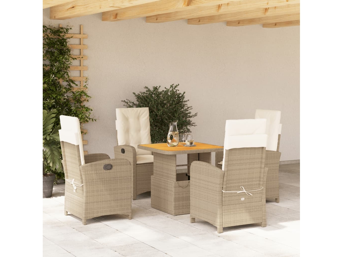 Juego de comedor de jardín de 5 piezas con cojines de mimbre beige de DKD Home Decor