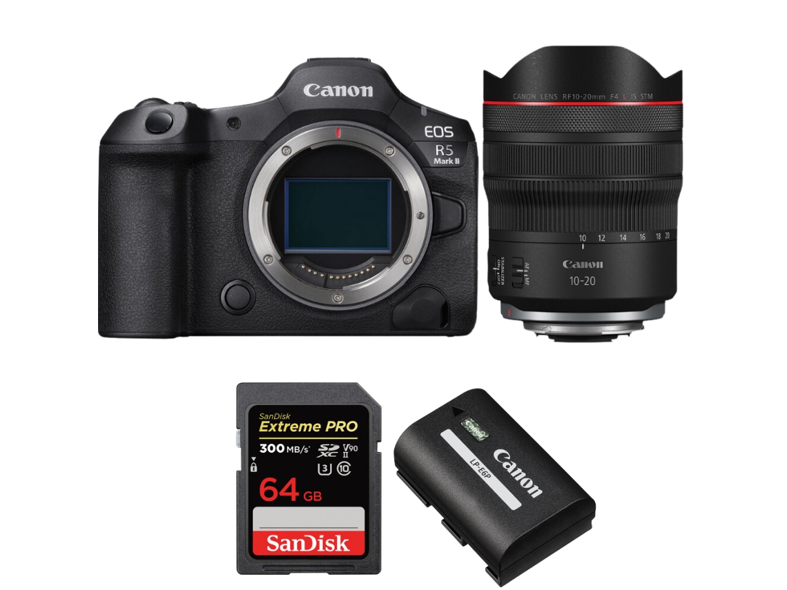 Canon Eos R5 Mark Ii + Rf 10-20mm F/4 L Is Stm + 1 Sandisk 64gb Uhs-ii 300mb/s + 1 Canon Lp-e6p + Ebook “20 Consejos Para Fotos Que Impactan”