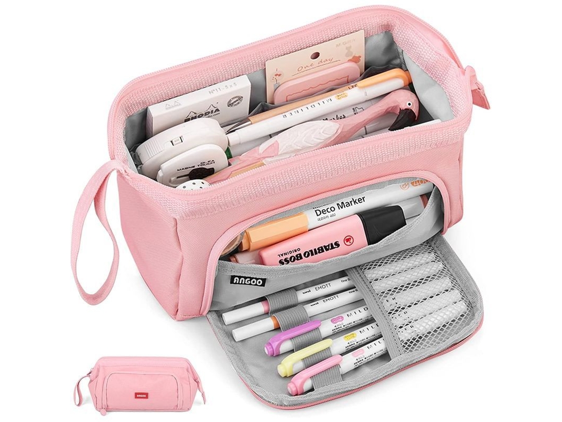 Estuche Grande Para Lápices Para Niñas Y Mujeres, Organizador De Papelería Rosa Versátil Con Asa, Portátil.