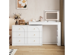 Tocador Giratorio Con Luz Led, Mesa De Maquillaje, Oficina, Blanco, 105 Cm