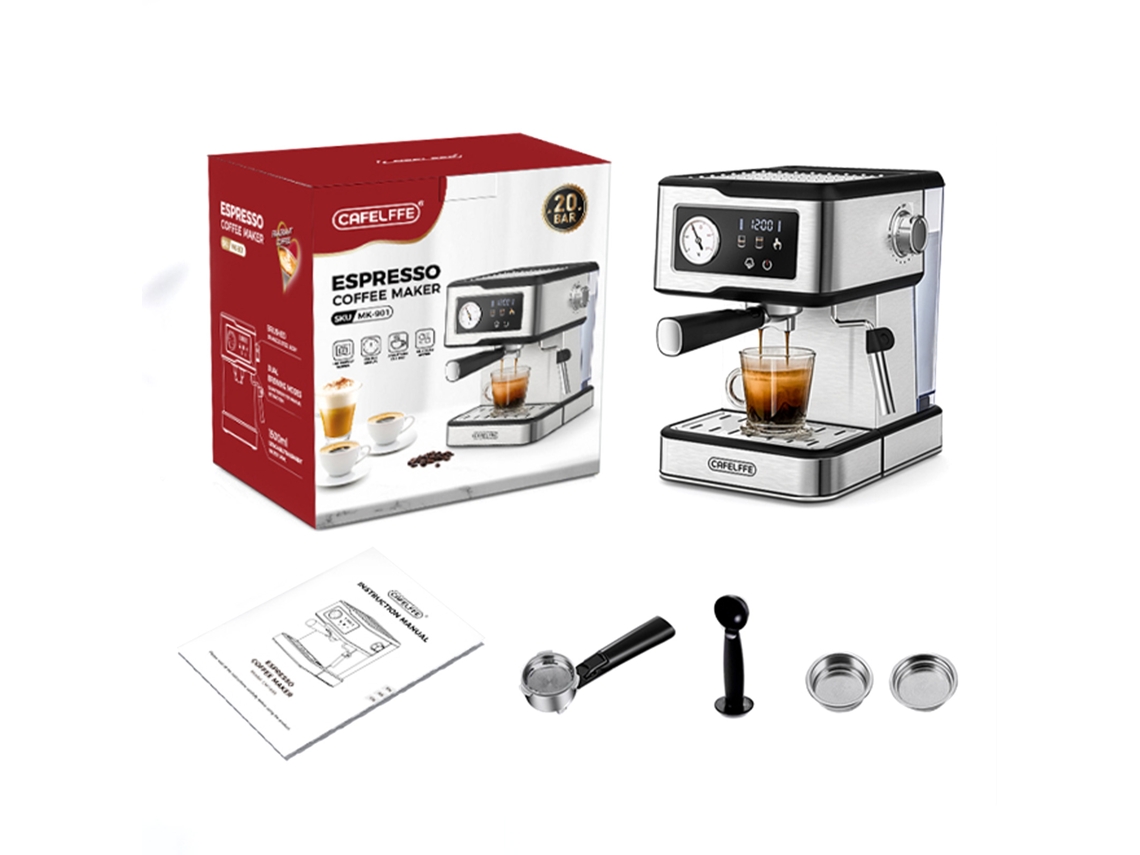 Cafetera espresso MK 901 con calentador de tazas y pantalla digital.