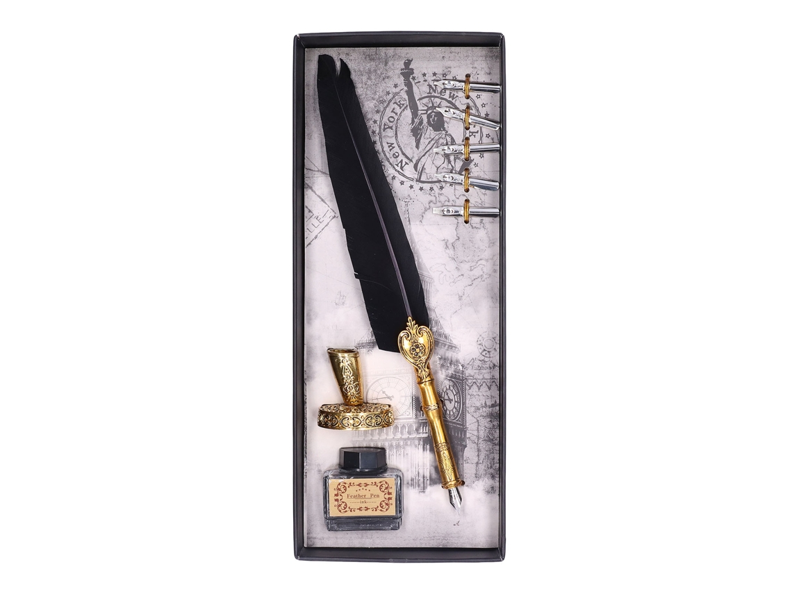 Pluma De Pluma Exquisita Vintage Elegante Acero Inoxidable Escribe Suave Resistente Al Desgaste Pluma Negra