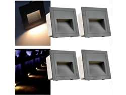 Juego de 4 apliques LED empotrables Omni, 3W, aluminio, 230V, luz blanca cálida, protección IP65 contra el agua, carcasa gris, clase energética E.