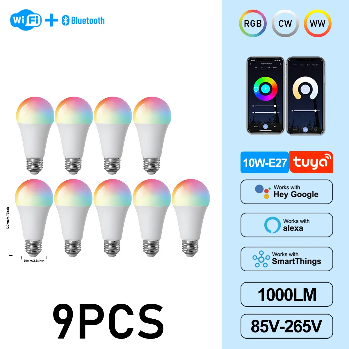 (9 Bombillas, Ac85-265v) Portalámparas Graffiti E27, Bombilla Led Inteligente Regulable Con Wifi, Control Por Aplicación