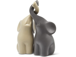 Par De Elefantes De Cerámica En Tonos Beige Y Gris, En Armonía. Estatua Decorativa Moderna De 11 X 15 Cm De Alto.