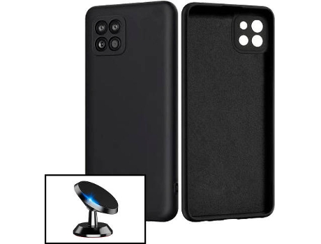 Carcasa + Soporte Magnético Samsung Galaxy A22 PHONECARE Silicona Liquida Negro