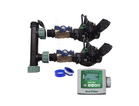 Sistema De Riego Automático Para Jardin De 2 Zonas Con Programador Esp 9V Y Electroválvulas Rain Bird Hv 1 9V SUINGA