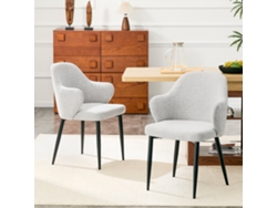 Set De 2 Sillas De Comedor 83 Cm - Respaldo Envolvente, Patas Metálicas Cruzadas - Negro, Gris Claro