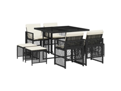 Maison Exclusive - Set De Comedor De Jardín 9 Pzas Y Cojines Ratán Sintético Negro