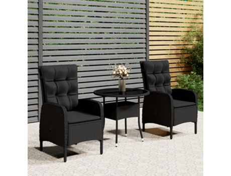 Conjunto 3 de comedor para jardín VIDAXL ratán sintético negro