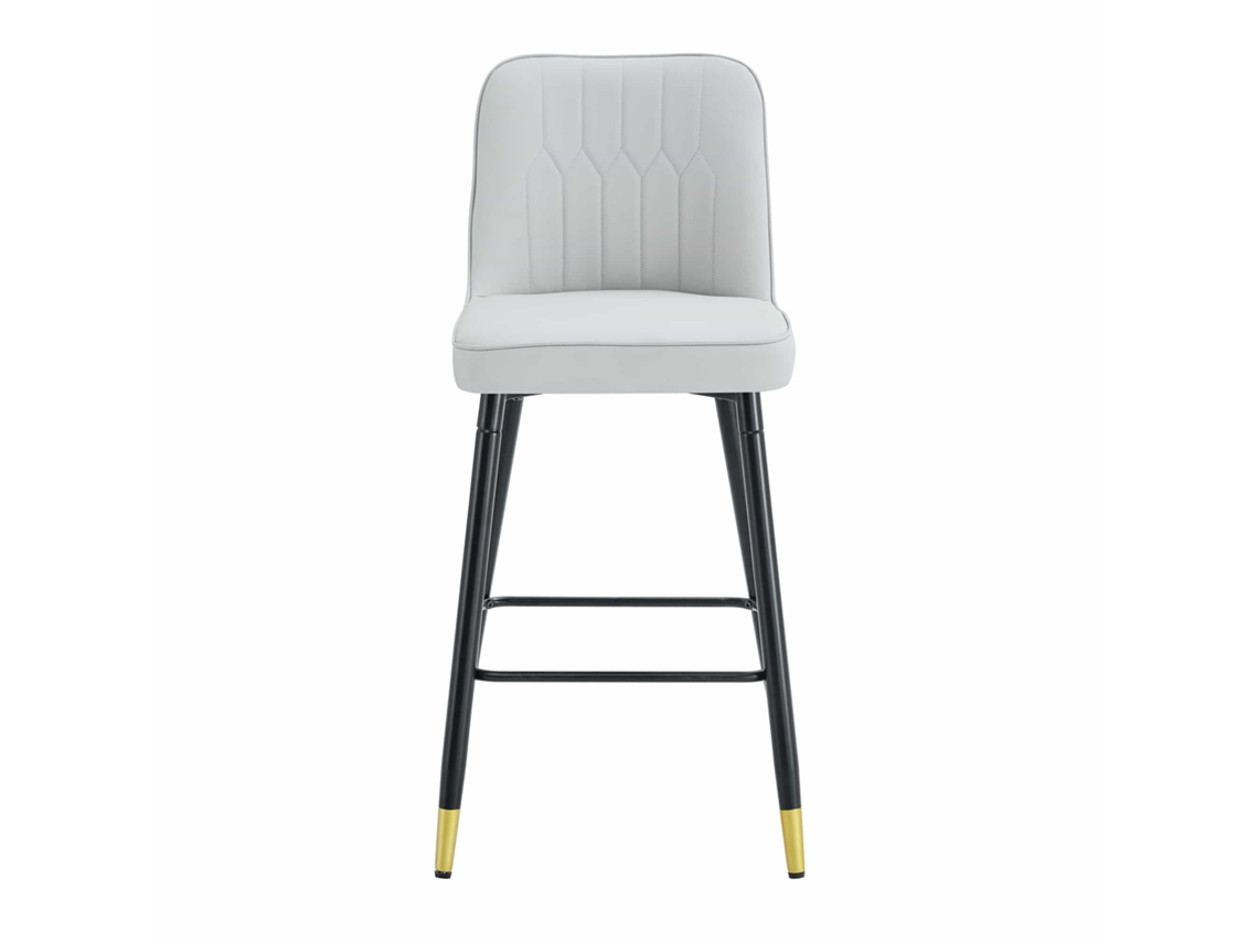 2.º juego de taburetes de bar, 100 cm - Cuero sintético gris claro con estructura de metal negro y cómodo reposapiés - Negro, gris claro