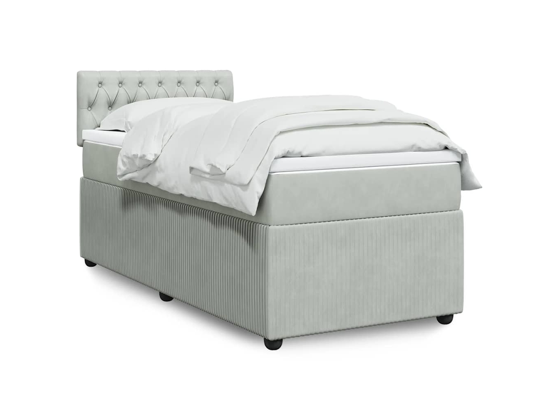 Cama Box Spring Con Colchón Terciopelo Gris Claro 90x190 Cm