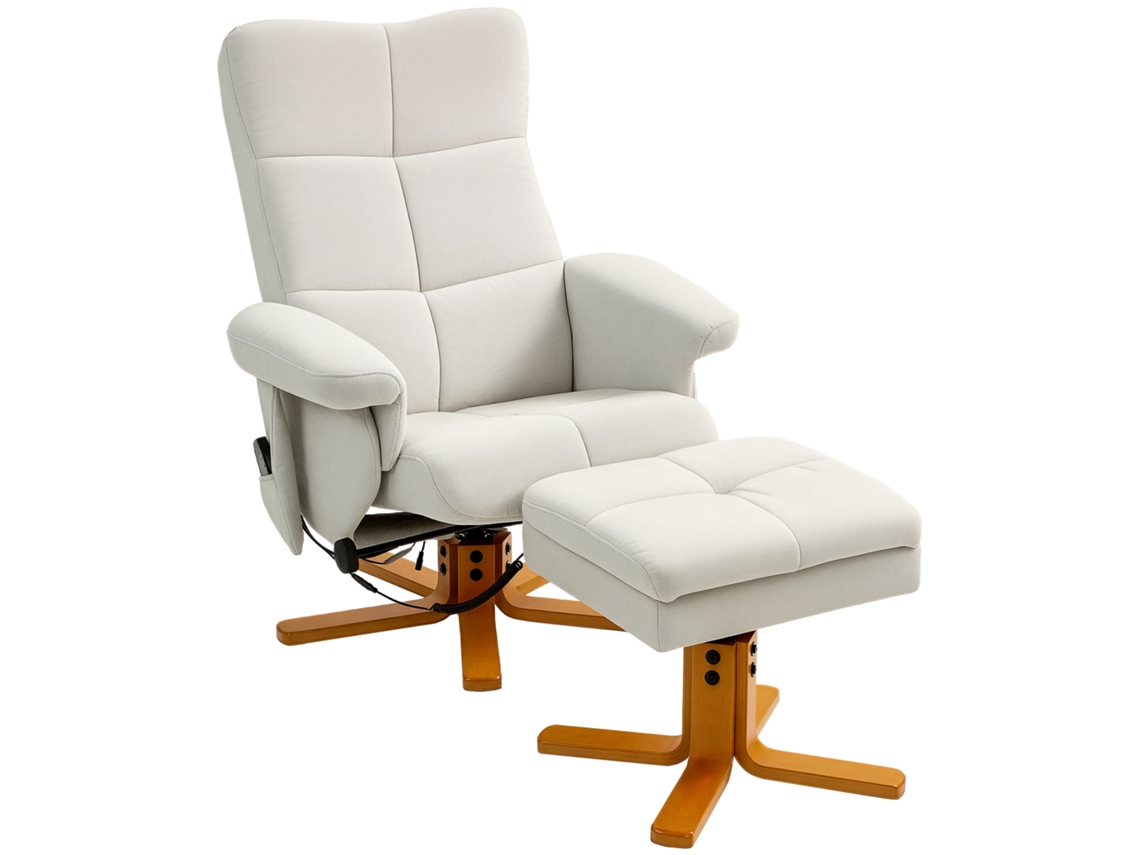 Sillón de masaje reclinable de 145° con reposapiés, color crema.