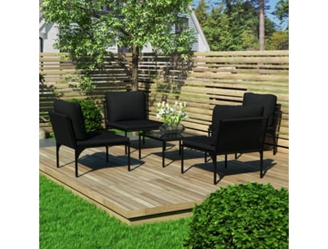 Conjunto 5 de muebles de jardín VIDAXL con cojines PVC negro