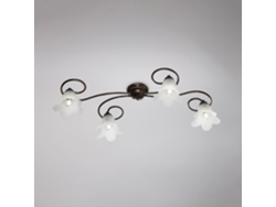Lámpara de techo Alice en hierro marrón con difusores Deco Antique en dorado y cristal D. 14 Alabastro blanco 4 luces W. 87 X 40 Belight
