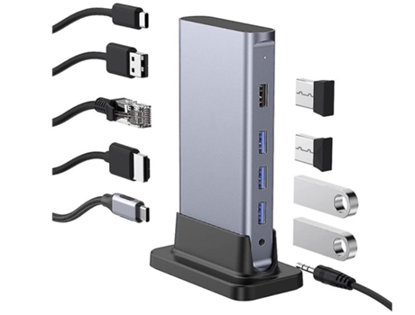 Estación de acoplamiento USB C con 100 W de potencia HDMI 4K Gigabit Ethernet USB 3.0 USB 2.0 y adaptador compatible con Macbook Pro 2020-2016 BISB...