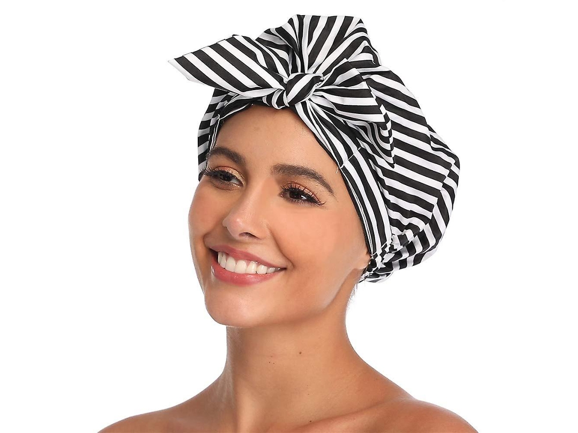 Gorro De Ducha Reutilizável Para Mulher Com Design De Lenço, Elástico E Impermeável, Ideal Para Cabelo Longo, Preto