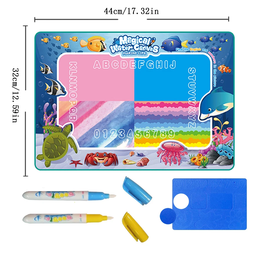 Manta Mágica para Pintura em Aquarela, Tecido para Escrita com Água, Estampa Repetida para Pintura em Aquarela Infantil MDUG (oceano)