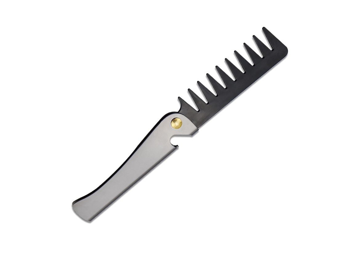 Peineta retro para hombre, portátil, plegable, de acero inoxidable con diseño texturizado. MDUG (estilo 1)