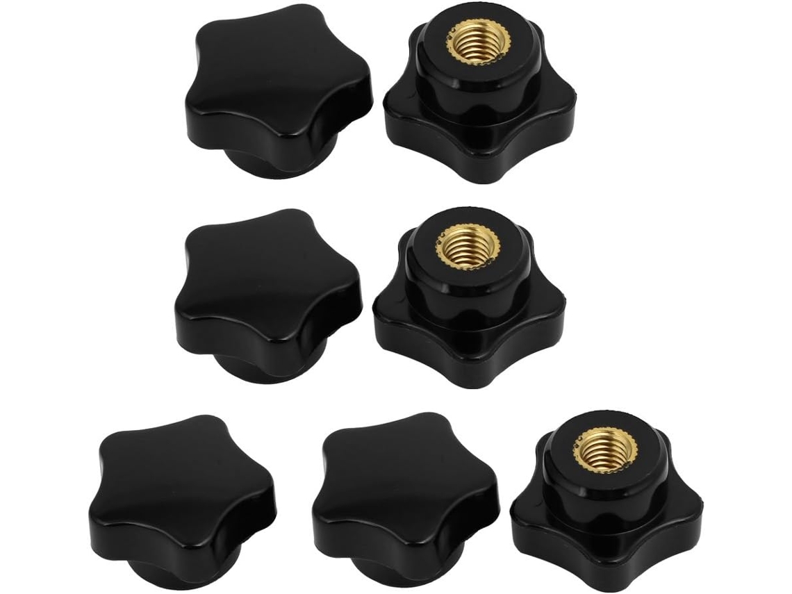 7 piezas de botones de fijación con cabeza de estrella y rosca M8, 32 mm de diámetro, plástico negro, CHABERLU