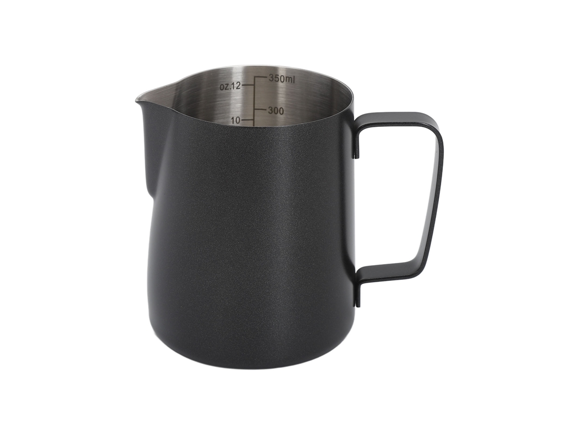Jarra de acero inoxidable para espumar café, taza artística de 350 ml, color negro, para el hogar y la cafetería.