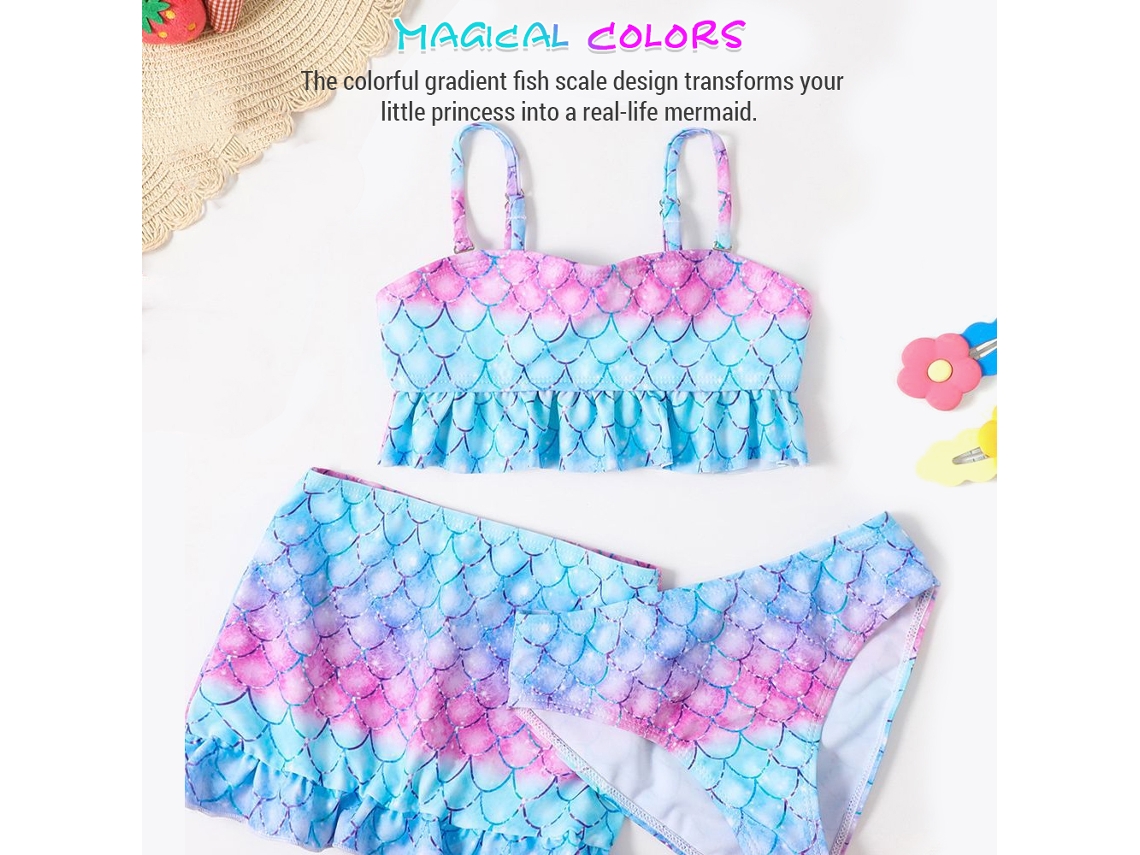 Traje De Baño De Sirena Para Niñas, 3 Piezas, Lindo Bikini Para La Playa, Verano, Moda Infantil.