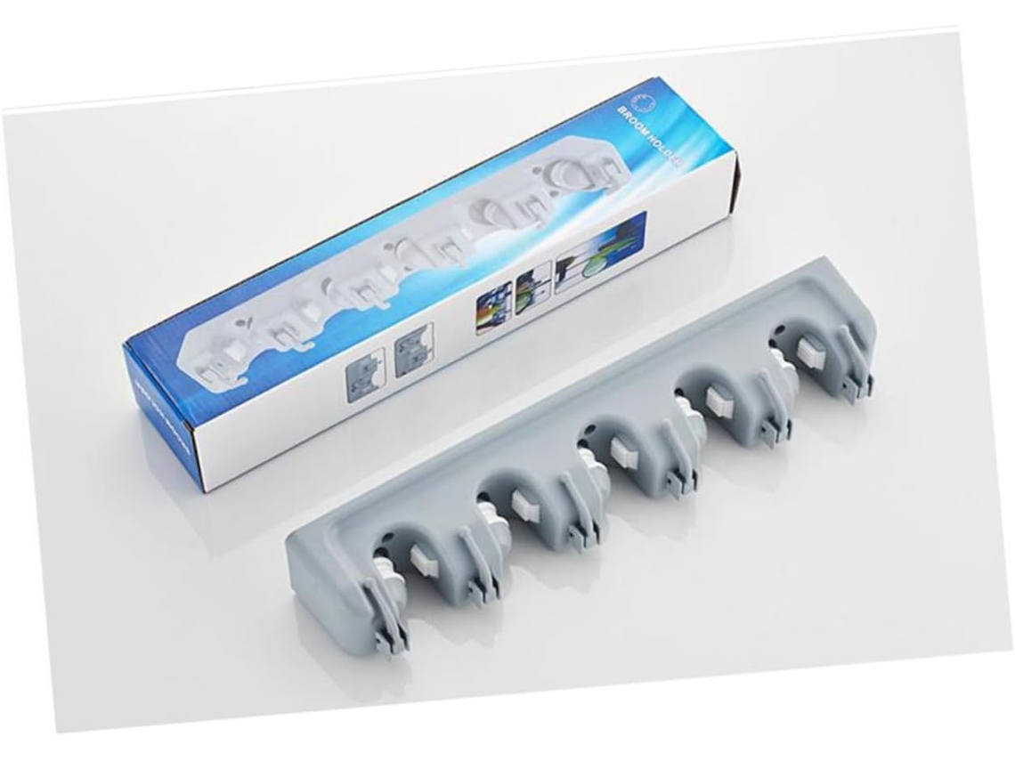 Organizador Pared Multifuncional Escobas Cepillos Posiciones Ganchos Estante Almacenamiento Resistente