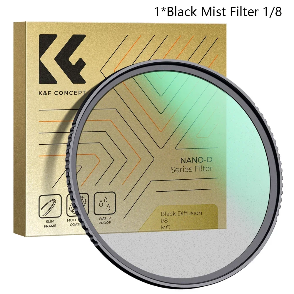Filtro difusor de niebla negra de 1/8 1/4 con película verde suave, 58 mm