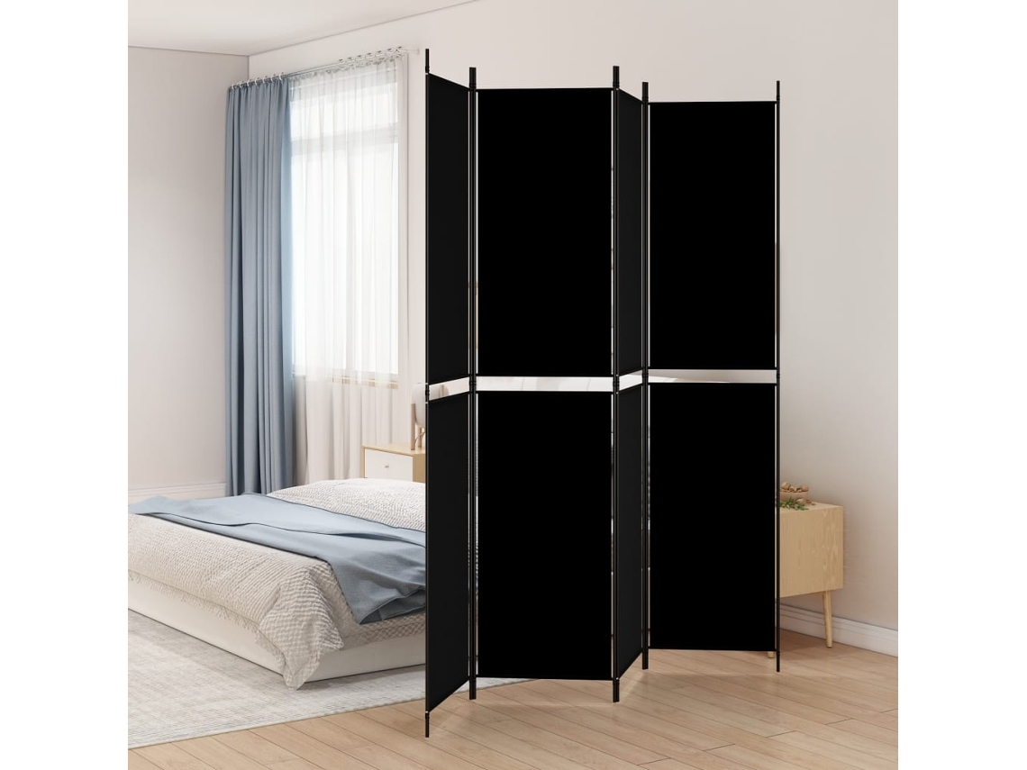 Separador LOVELY HOME con 4 Paneles de Tela Negro (200 x 220 cm)