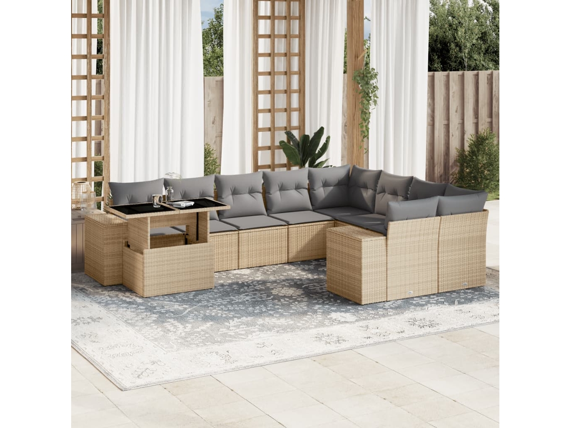 Conjunto de 10 sofás de jardín con cojines de mimbre beige de DKD Home Decor