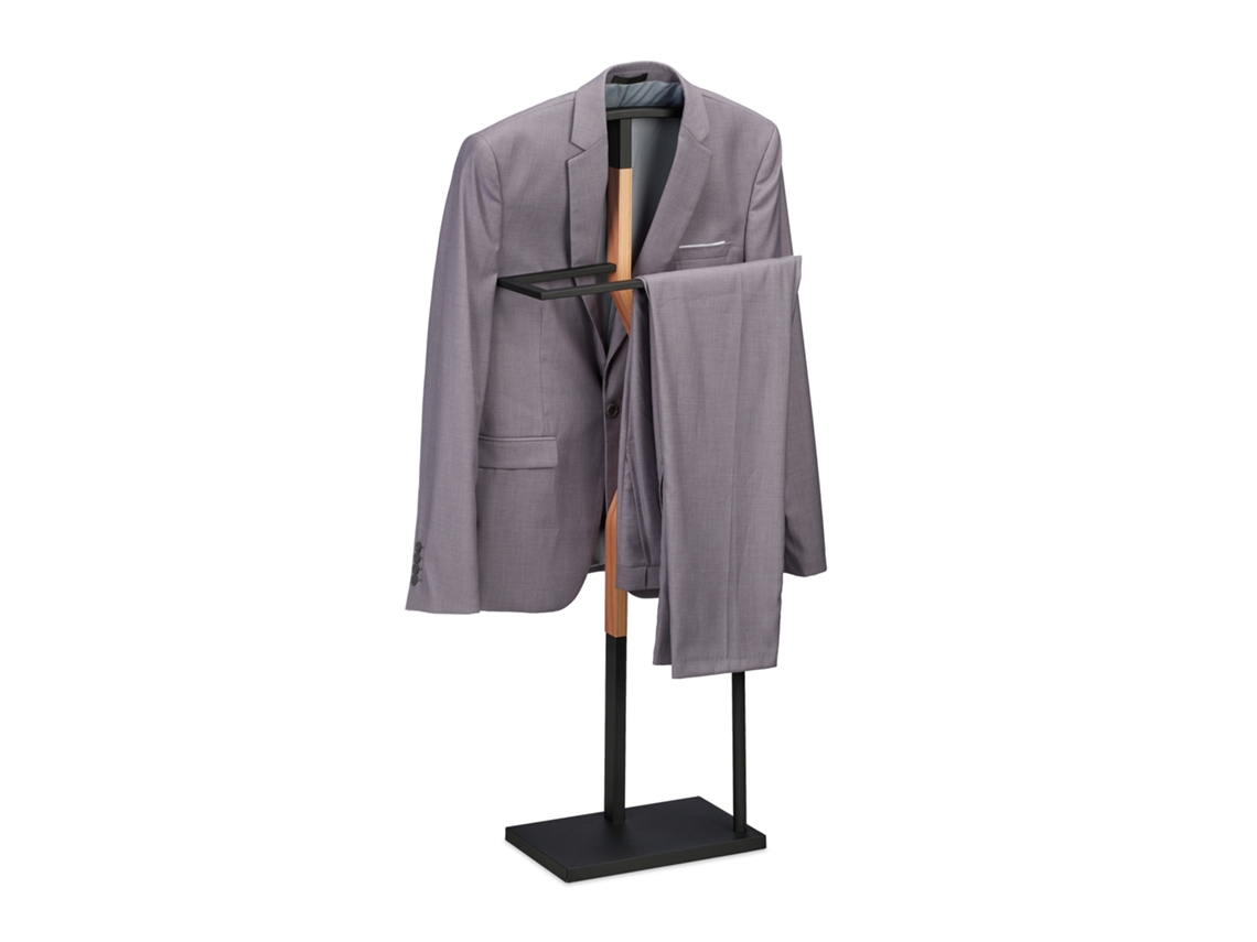 Relaxdays Galán Noche Metal Y Efecto Madera, Chaqueta Y Pantalón, 107x48x20 Cm, Mozo Ropa Dormitorio, Negro Y Natural