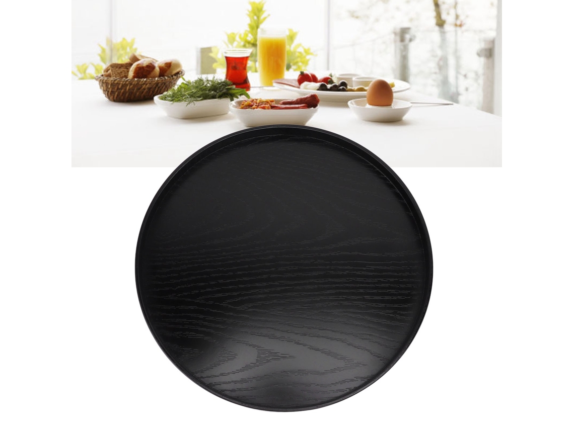 Bandeja Redonda De Madera 30cm Para Té, Robusta, Elegante Y Multifuncional, Negra, Uso En Oficina O Cafetería