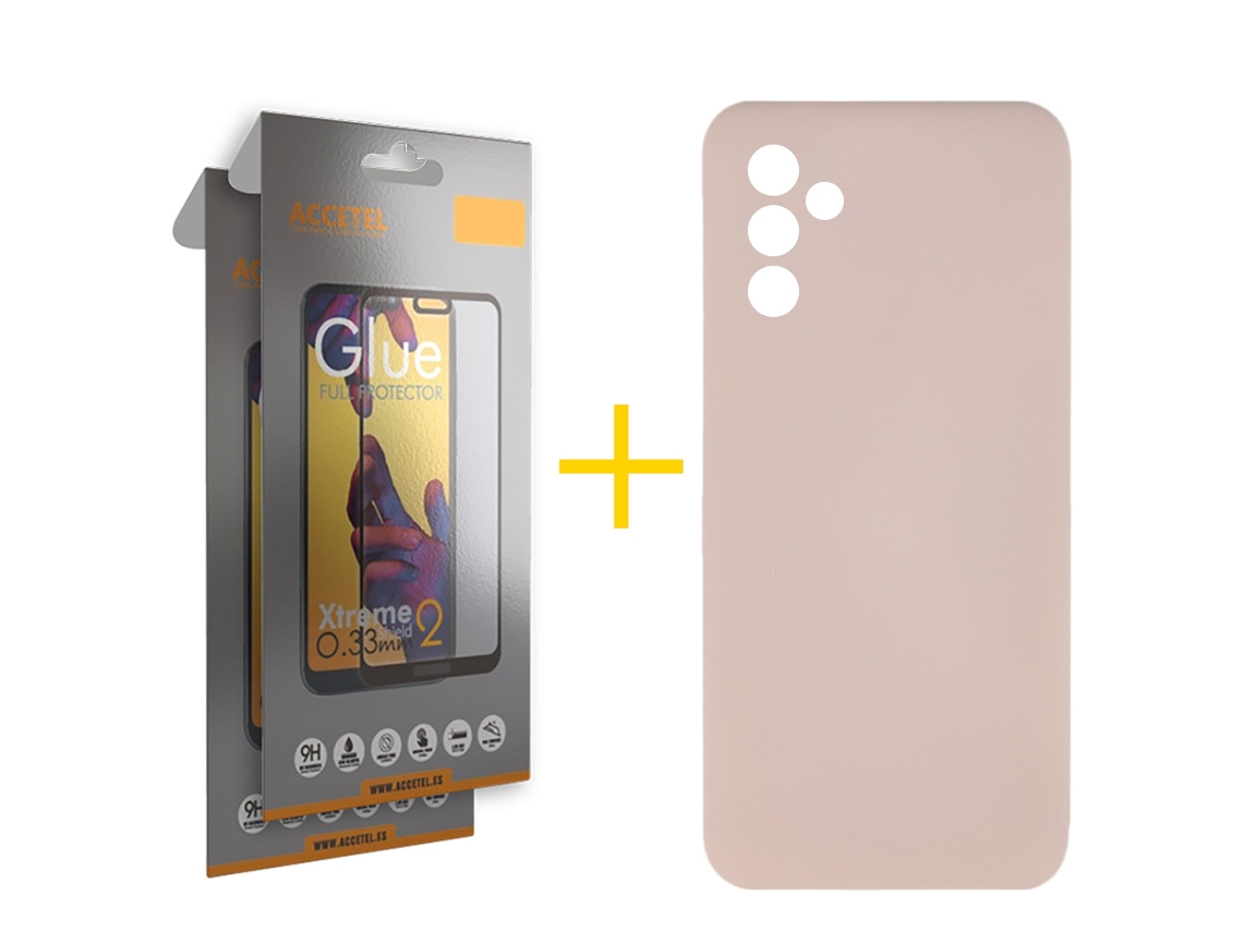 Pack 2 X Película de Vidrio Templado Full + Funda ACCETEL para Samsung Galaxy A16 5G Silicona Líquida Rosa