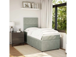 Cama Box Spring Con Colchón Terciopelo Gris Claro 80x200 Cm