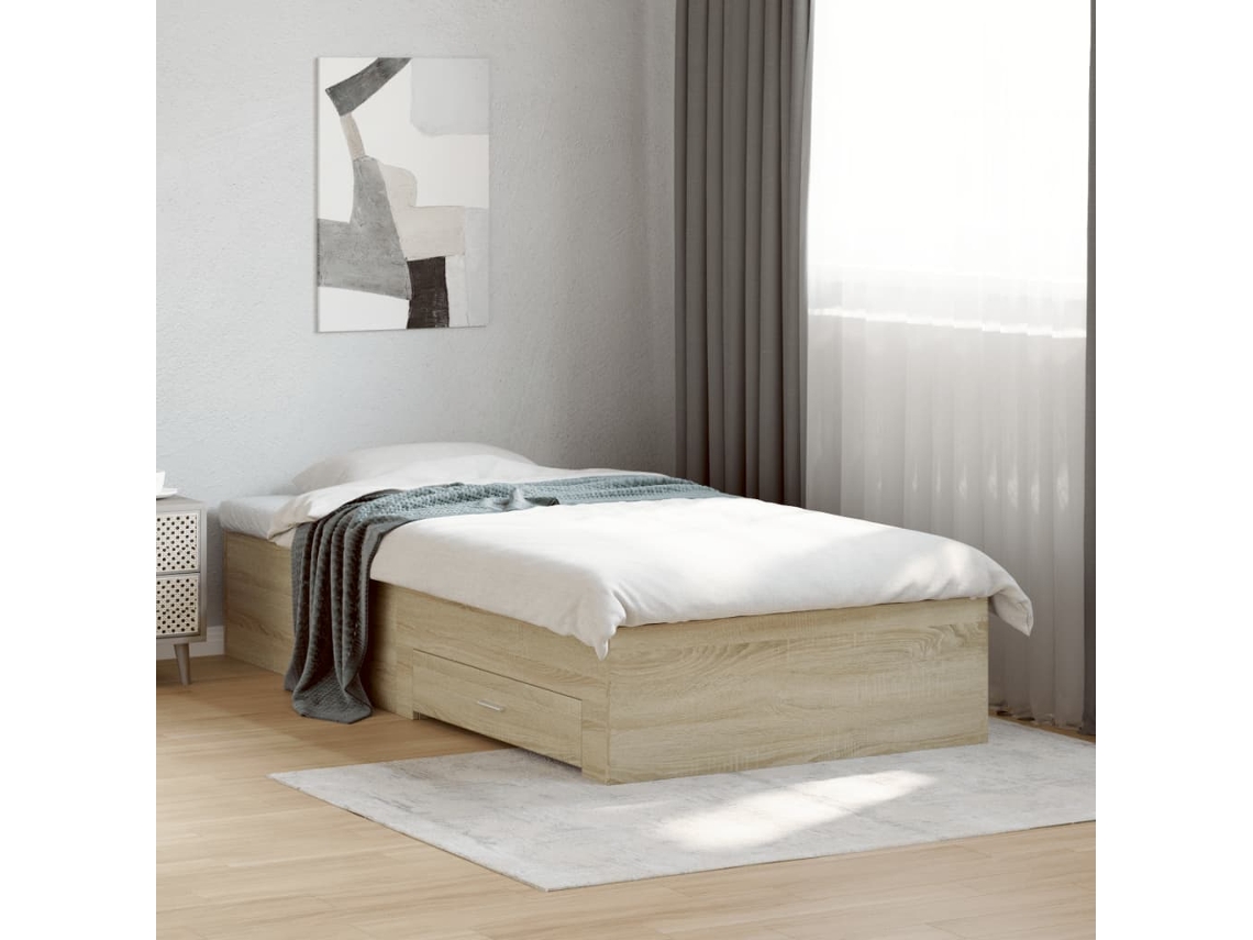 Cama Con Cajones Madera Ingeniería Roble Sonoma 100x200 Cm