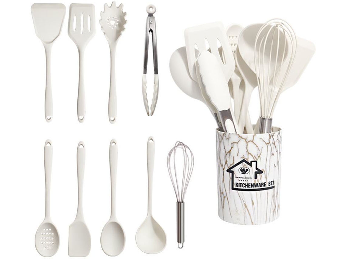 10 Piezas De Utensilios De Cocina De Silicona Utensilios De Cocina Antiadherentes Resistentes Al Calor Blanco Gertiz
