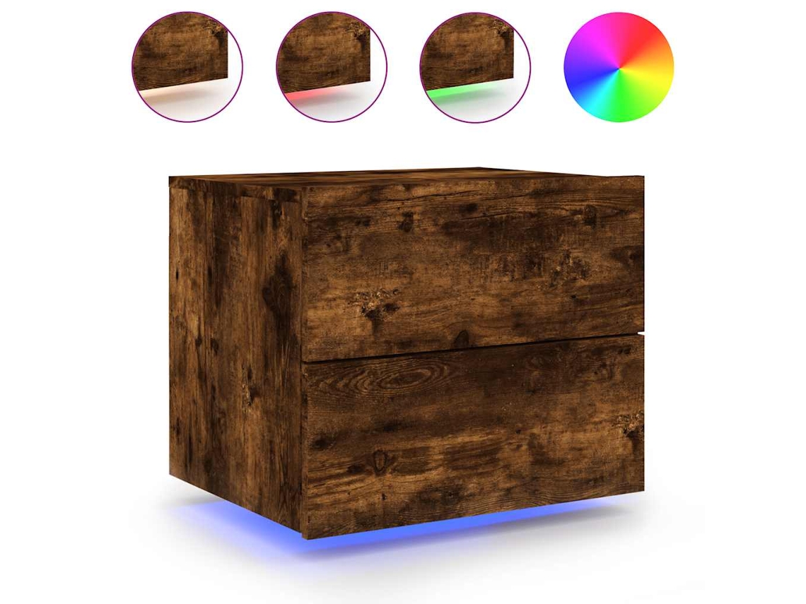 Maison Exclusive - Mesita De Noche De Pared Con Luces Led Roble Ahumado