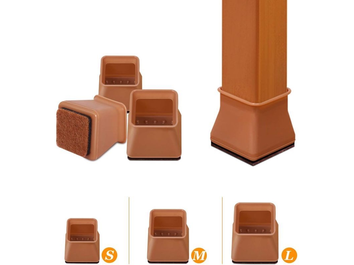 2026-16 Fundas Para Patas De Silla Cuadradas, Protectores De Suelo Con Almohadillas De Fieltro, Anti-arañazos Y Ruido, 0.7-1", Marrón