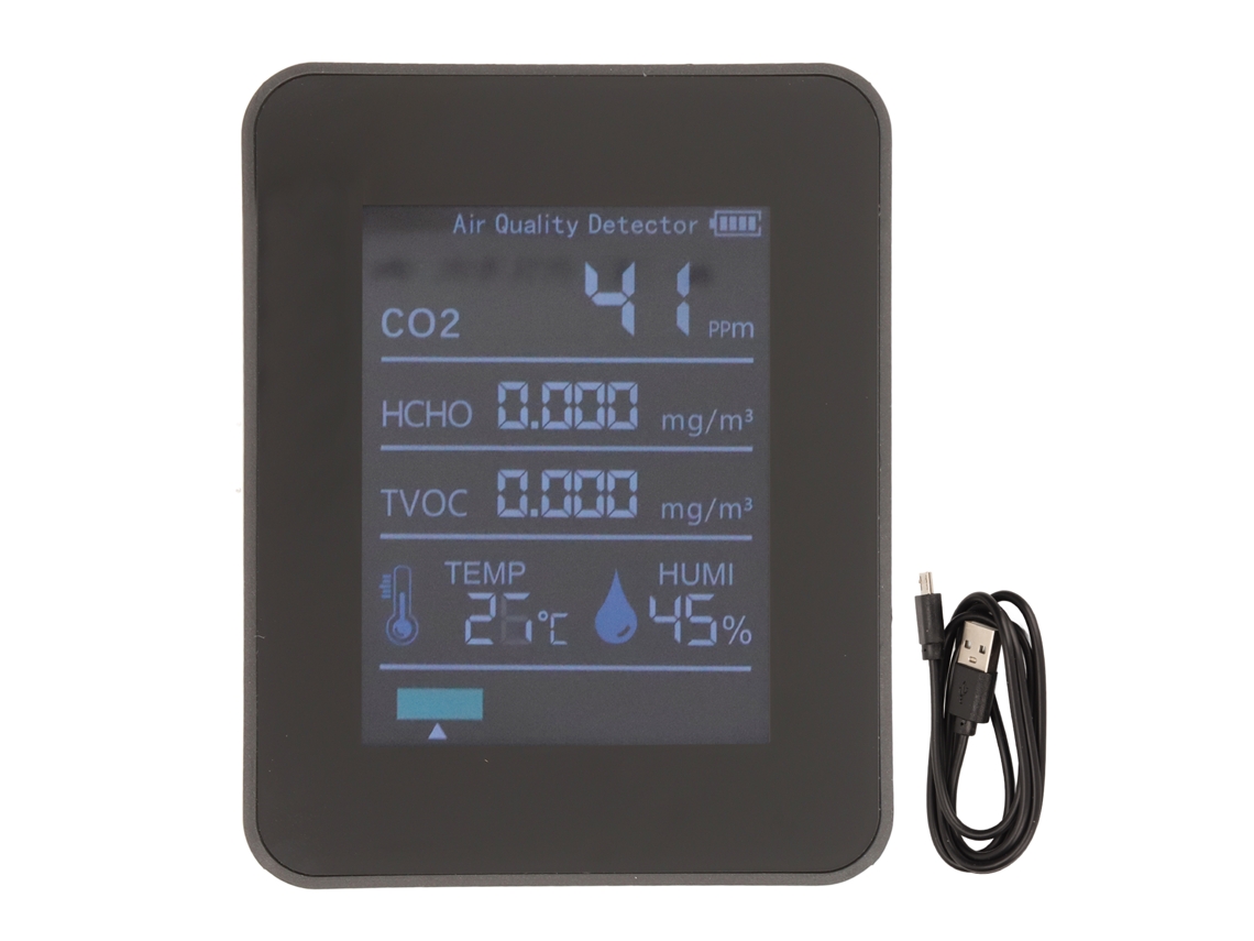 Monitor Portátil 5 En 1 De Calidad Del Aire, Detector De Contaminación Interior, Co2, Hcho, Tvoc, Temperatura, Humedad Con Alarma