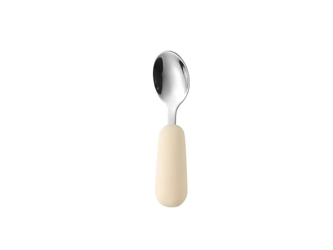 Utensilios de alimentación adecuados para bebés y niños pequeños: cuchara de mango corto, acero inoxidable 304, amarillo claro.
