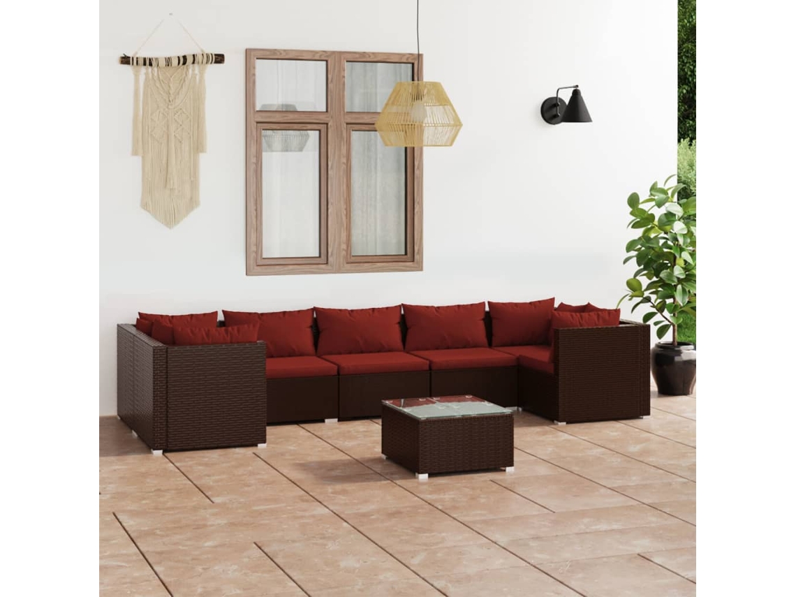 Conjunto de jardín de 8 piezas con cojines de mimbre marrón de DKD Home Decor